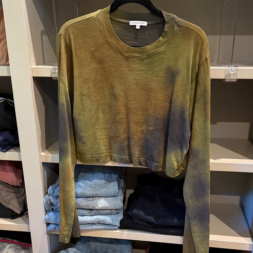 Cotton On Olive and Navy Tie-Dye Cropped Top